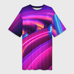 Женская длинная футболка Неоновые абстрактные волны