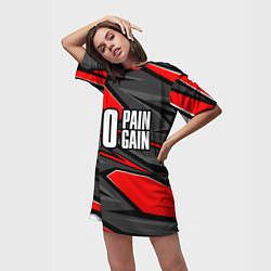Футболка женская длинная No pain no gain - красный, цвет: 3D-принт — фото 2