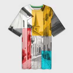 Футболка женская длинная Старый город, цвет: 3D-принт