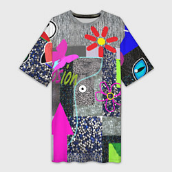 Футболка женская длинная Техника пэчворк, цвет: 3D-принт