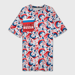 Женская длинная футболка Флаг России и русские узоры