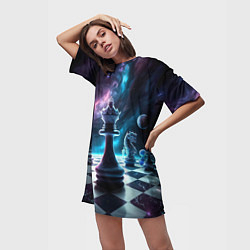 Футболка женская длинная Космические шахматы, цвет: 3D-принт — фото 2