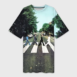 Футболка женская длинная The Beatles альбом Abbey Road, цвет: 3D-принт