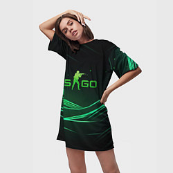 Футболка женская длинная CS GO green logo, цвет: 3D-принт — фото 2