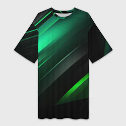 Женская длинная футболка Black green abstract