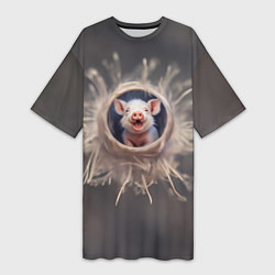 Женская длинная футболка Мордочка забавного поросёнка