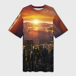 Футболка женская длинная Китай - Гон конг, цвет: 3D-принт