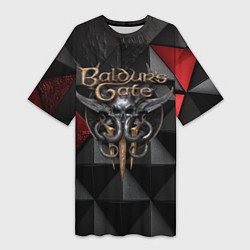Женская длинная футболка Baldurs Gate 3 logo red black