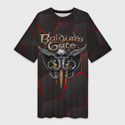 Футболка женская длинная Baldurs Gate 3 logo red black geometry, цвет: 3D-принт