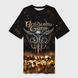 Женская длинная футболка Baldurs Gate 3 logo dark gold logo