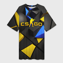 Футболка женская длинная CSGO blue yellow abstract, цвет: 3D-принт