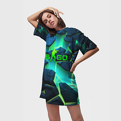 Футболка женская длинная CSGO green abstract texture, цвет: 3D-принт — фото 2