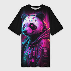Женская длинная футболка Panda cyberpunk