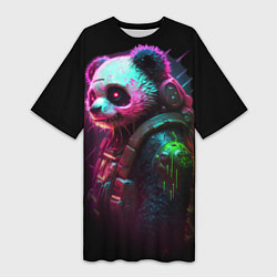 Футболка женская длинная Cyberpunk panda, цвет: 3D-принт