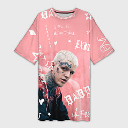 Футболка женская длинная Lil Peep тату розовый, цвет: 3D-принт