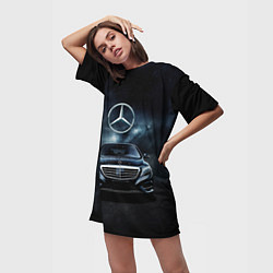 Футболка женская длинная Mercedes Benz black, цвет: 3D-принт — фото 2