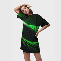 Футболка женская длинная Зеленые абстрактные волны, цвет: 3D-принт — фото 2