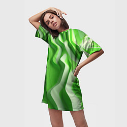 Футболка женская длинная Зеленые объемные полосы, цвет: 3D-принт — фото 2