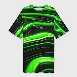 Футболка женская длинная Зеленые объемные элементы, цвет: 3D-принт