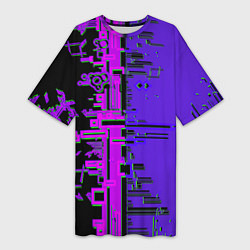 Футболка женская длинная Кибер-глитч фиолетовый, цвет: 3D-принт