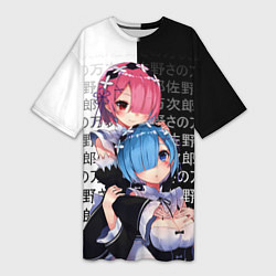 Футболка женская длинная Рем и Рам - иероглифы, цвет: 3D-принт