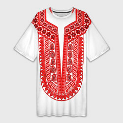 Футболка женская длинная Красная славянская вышиванка, цвет: 3D-принт