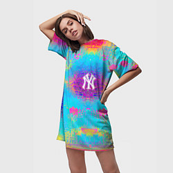 Футболка женская длинная New York Yankees - baseball team - logo, цвет: 3D-принт — фото 2