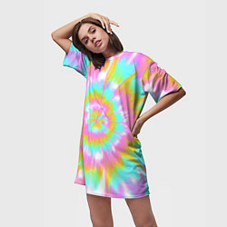 Футболка женская длинная Tie-Dye кислотный в стиле барби, цвет: 3D-принт — фото 2