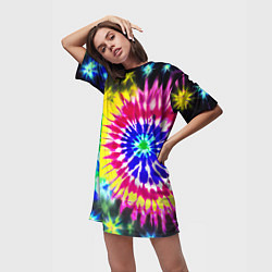 Футболка женская длинная Colorful floral composition - tie-dye, цвет: 3D-принт — фото 2