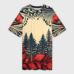 Женская длинная футболка Новогодний лес