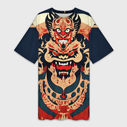 Женская длинная футболка Татуировка дракон в японском стиле