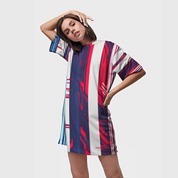 Футболка женская длинная Киберпанк глитч синий и красный, цвет: 3D-принт — фото 2