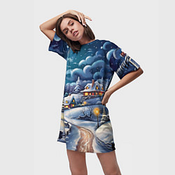 Футболка женская длинная Новогоднее настроение, цвет: 3D-принт — фото 2