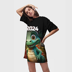 Футболка женская длинная Милый дракон 2024 символ года, цвет: 3D-принт — фото 2