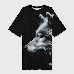 Женская длинная футболка Дымный волк
