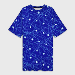 Футболка женская длинная Звездопад на синем, цвет: 3D-принт