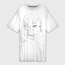 Футболка женская длинная Фрирен - карандашный набросок, цвет: 3D-принт