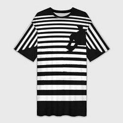 Футболка женская длинная Силуэт на чёрно белом полосы, цвет: 3D-принт