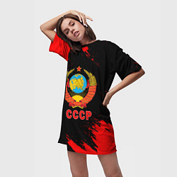 Футболка женская длинная СССР красные краски, цвет: 3D-принт — фото 2