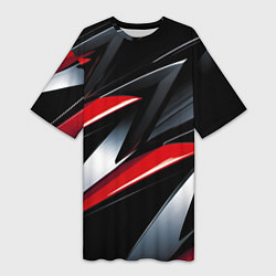 Футболка женская длинная Red black abstract, цвет: 3D-принт