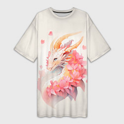Женская длинная футболка Милый розовый дракон