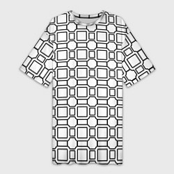 Футболка женская длинная Чёрно белая сетка, цвет: 3D-принт