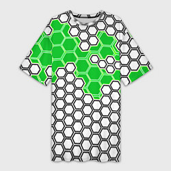 Футболка женская длинная Зелёная энерго-броня из шестиугольников, цвет: 3D-принт