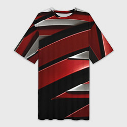 Футболка женская длинная Красная металическая абстракция, цвет: 3D-принт