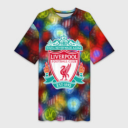 Футболка женская длинная Liverpool все logo неон, цвет: 3D-принт