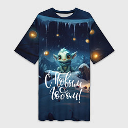 Футболка женская длинная С новым годом новогодний дракон 2024, цвет: 3D-принт