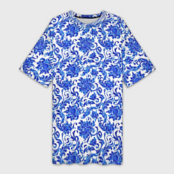 Футболка женская длинная Гжель классика, цвет: 3D-принт