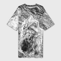 Женская длинная футболка Воин с топором и медведь