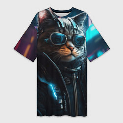 Футболка женская длинная Крутой кот от ai, цвет: 3D-принт