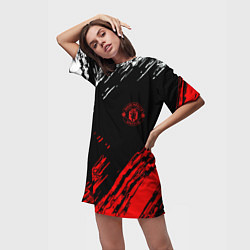 Футболка женская длинная ФК Манчестер Юнайтед спортивные краски, цвет: 3D-принт — фото 2